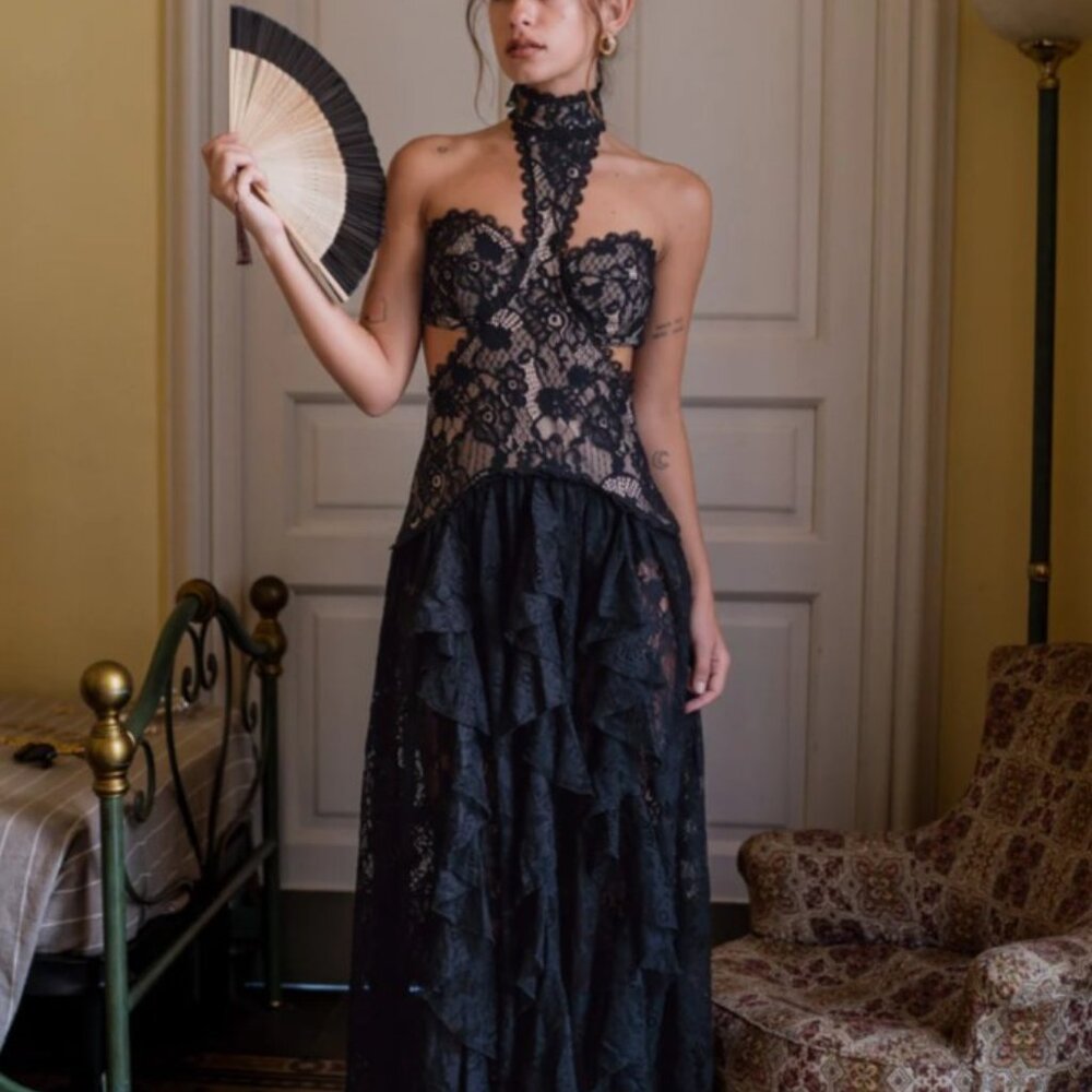 12th Tribe Princesa Black Lace Dress - Size Small